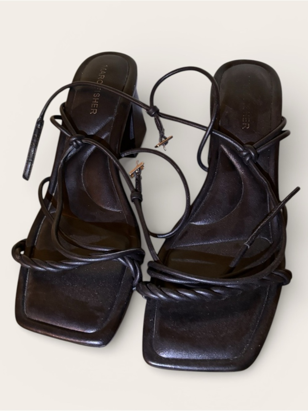 Black Strappy Square-Toe Sandals